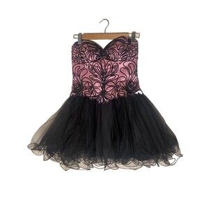 Camille la Vie Tulle strapless sweetheart Tulle formal prom dress embroided Sz 4